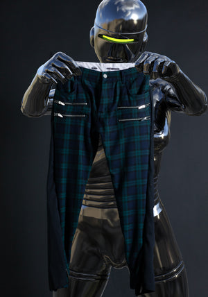 two-sided plaid trousers